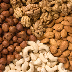 different  nuts (almons, cashews, walnuts and filb