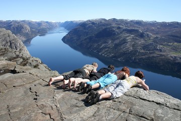people looking down at pulpit rock