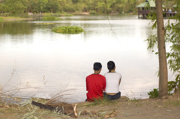 couple looking at lake