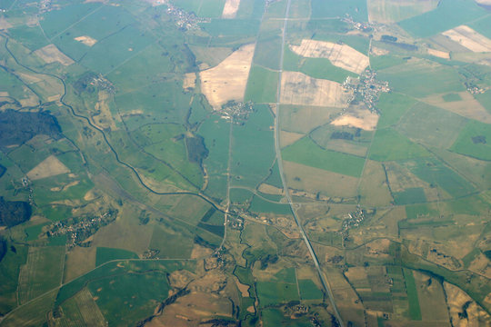 aerial view - roads, fields and villages