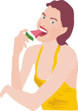 recommend clip art: jeune femme mangeant une pastèque