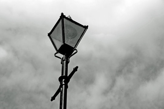 victorian lamp post in black and white