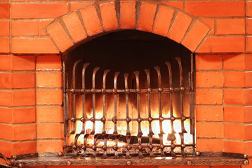 fireplace with iron lattice