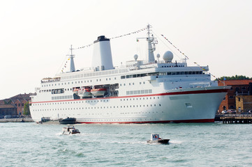 modern ship for cruising anchored in venice