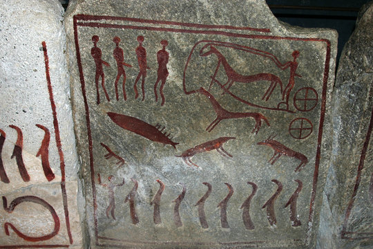 bronze age drawings on slabs in the kivik grave, s