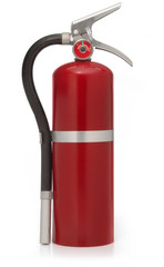 red fire extinguisher on white