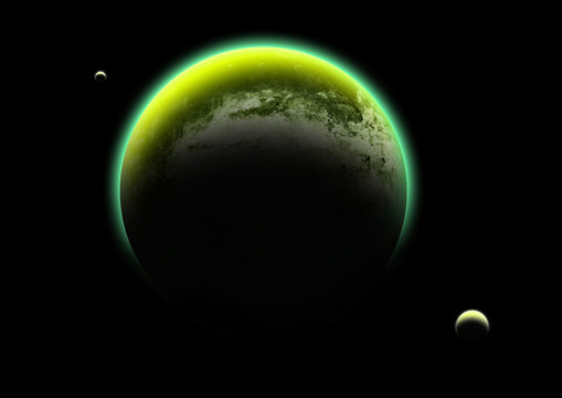 Fototapeta green planet and moons
