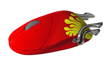 Red Computer Mouse with Turbo Function. 3D illustration