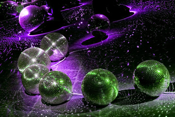 boules à facettes soirée disco vert violet lumière