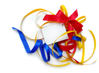 colorful particolored present ribbons, card,