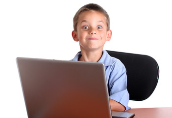 school boy with laptop