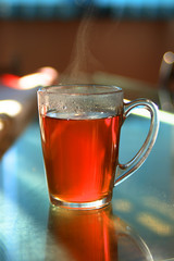 tea in a glass mug