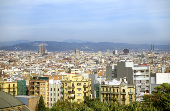 barcelona skyline with sagrada familia