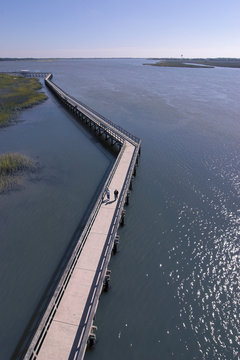 aerial view of couple on boardwalk