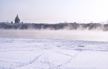 fogged neva river