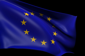 Bandiera europea mossa dal vento. Rendering 3d