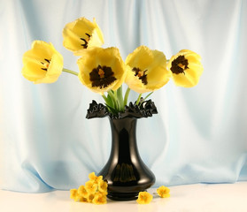 the bouquet of yellow tulips