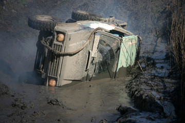 Fototapeta premium overthrowed car