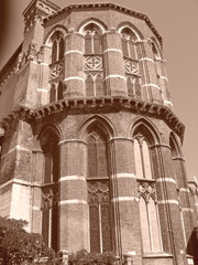 Fototapeta premium italian church tower with sepia effect, venice, italia