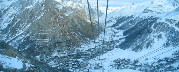 view from the cable railway on the city, val d isere, the french