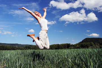 happy woman joyful fly