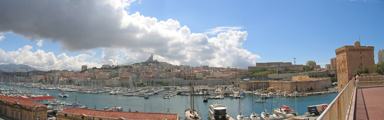 city port by beautiful day, marseille, south of france, panorama