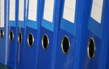 row of blue files