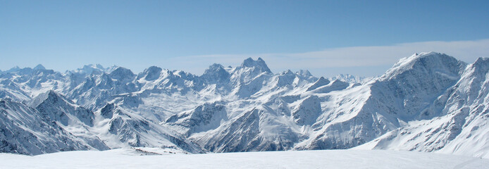 panorama of winter mountains in caucasus