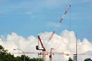 tall tower crane in the construction side