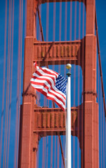 golden gate bridge and american flag