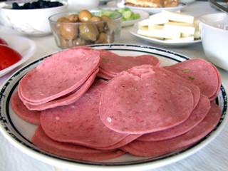 salami and other food for breakfast