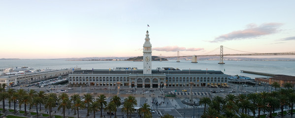 panorama after sunset of ferry building