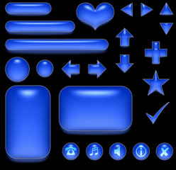 dark blue aqua buttons and elements of web-interfa