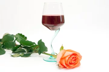 Fotobehang red wine and rose © Yuri Hvostenko