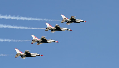 the thunder-birds performed at an air show