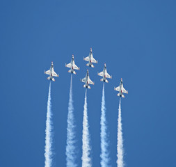 the thunder-birds performed at an air show