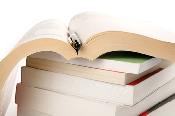 books stack and pen
