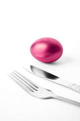 pink egg and fork