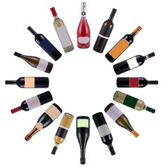 wine bottles vortex over white background