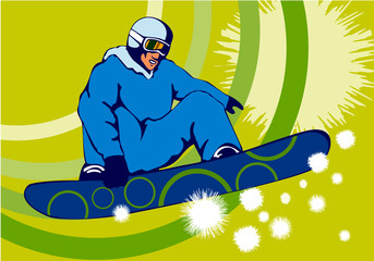 snowboarder with snowflakes