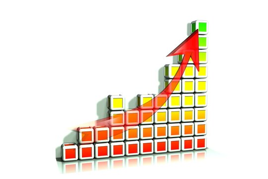 graphique &agrave; batons en cubes + fl&egrave;che croissance