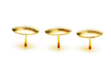 golden pins isolated on the white - shallow dof