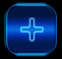 the button plus blue neon icon
