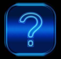 button question symbol blue neon icon