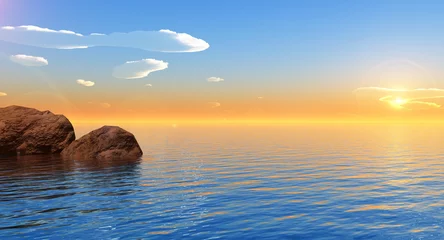 Fotobehang Zonsondergang aan zee stenen