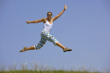 young woman jumping