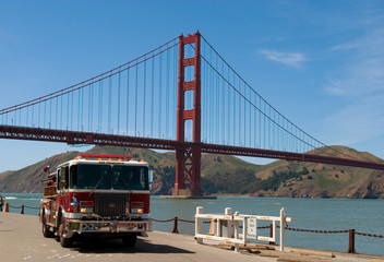 golden gate and fire truck