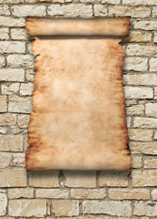 vintage roll of parchment on a wall