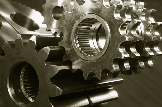 mechanical gear concept in brown