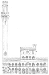 palazzo pubblico di siena disegnato a mano